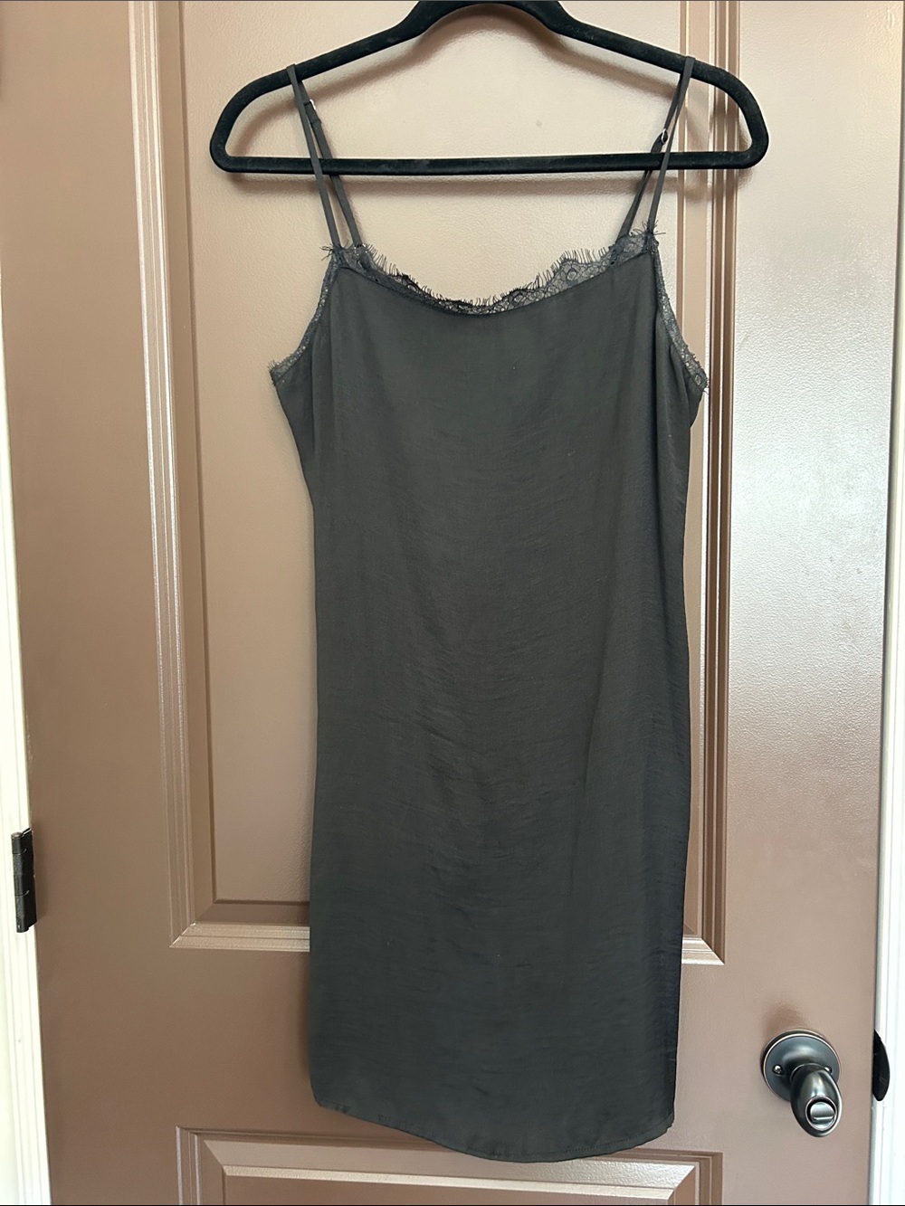 Hollister Polyester Lace Trim Slip Dress Medium Black Charcoal Y2K Mini